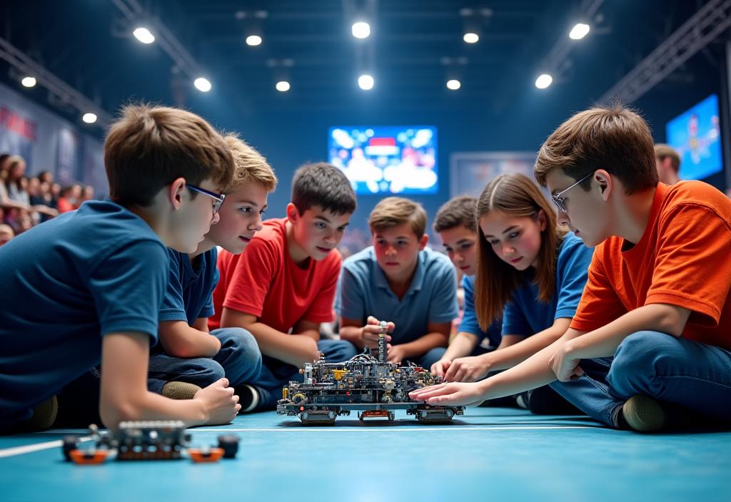 Estudiantes participando en competencia de robótica